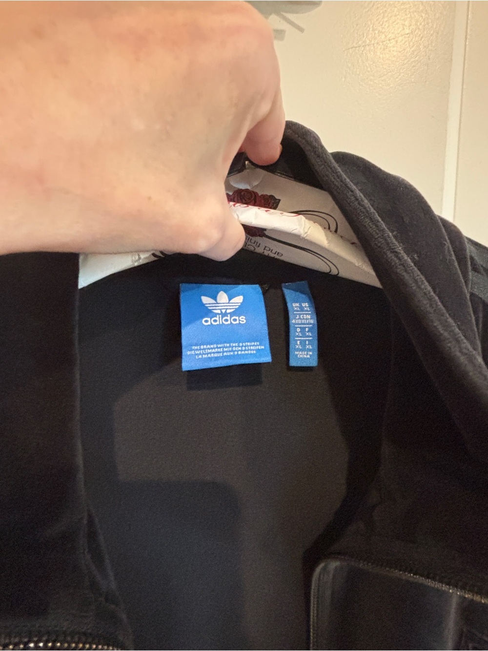 adidas Black Velour Full-Zip Track Jacket with Three Stripes. Size XL - Picture 7 of 9